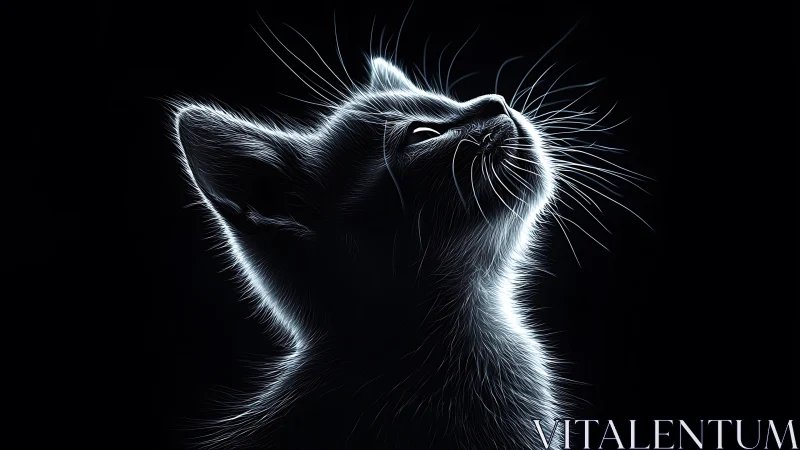 Luminous Feline Portrait Against Darkness.