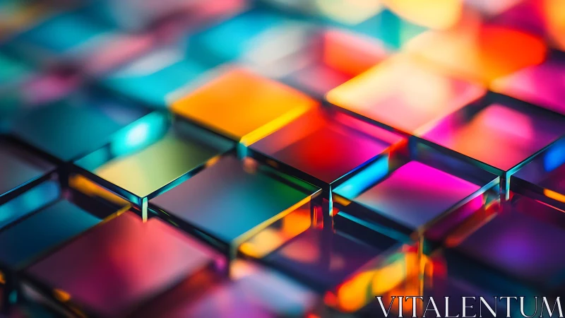 Vibrant glass tiles with colorful reflections, digital abstract art.