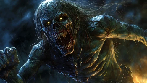 Undead fiend lunges forward under cold rim lighting.