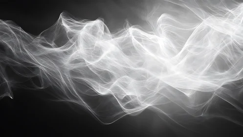 Luminous white smoke ribbons swirl across deep black field.