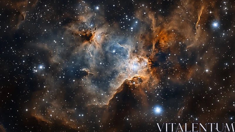 Emission nebula core with ionized gas filaments and starfield