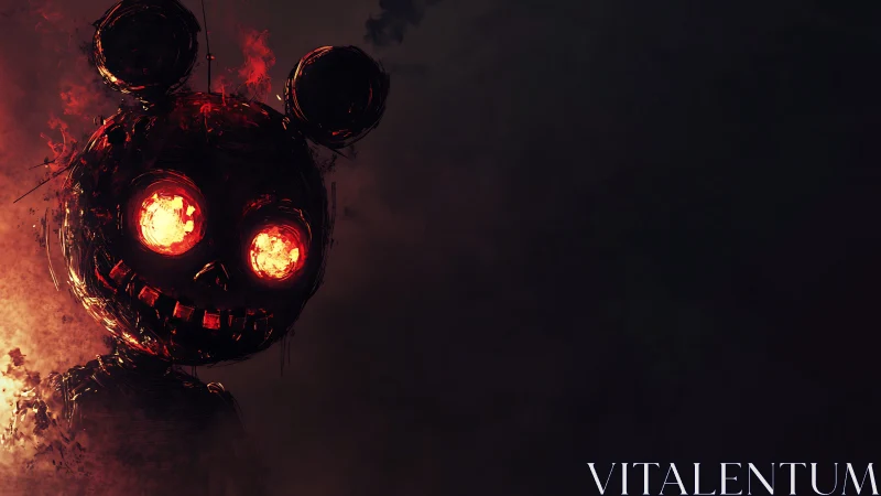 Fiery demonic mouse skull with glowing eyes in darkness.