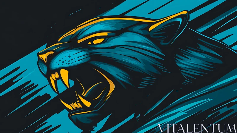 Fierce Tiger in Motion: Electric Blue and Gold.
