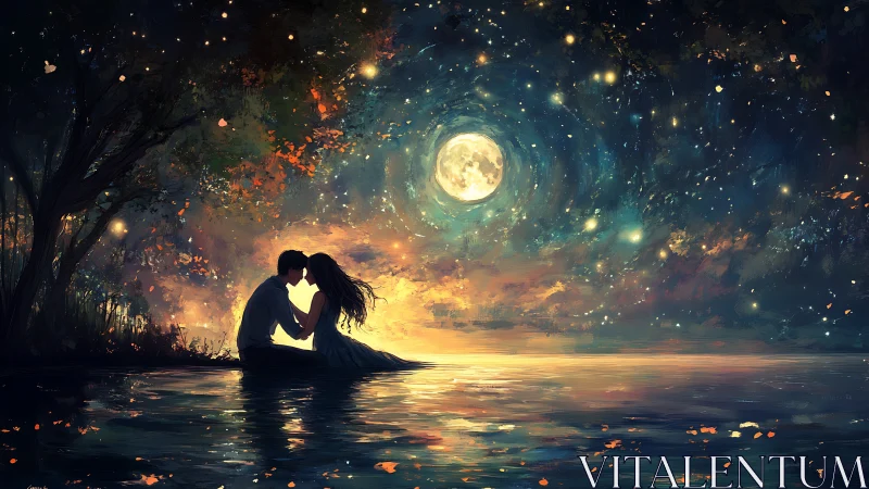 Moonlit Serenade: Where Hearts Dance in Celestial Waters.