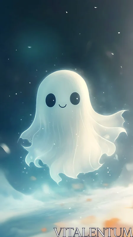Gentle glow ghost drifts through a dreamy starlit mist.