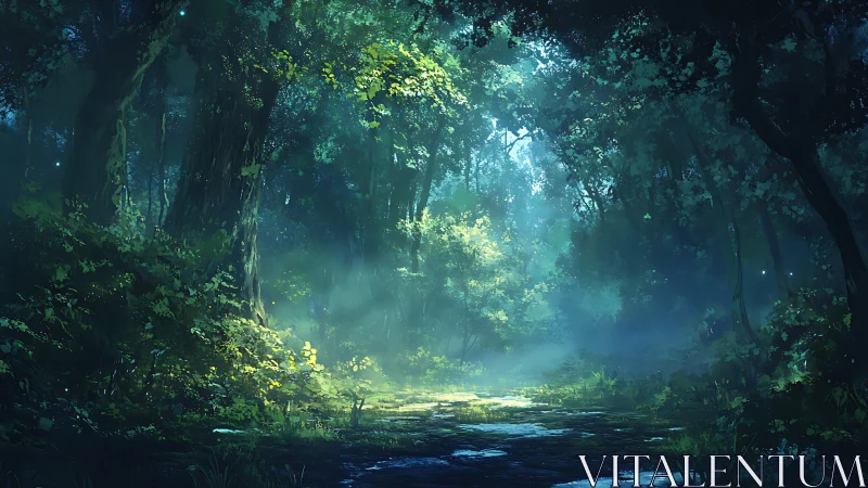 Luminous Forest Portal Glows Where Mist and Twilight Dance