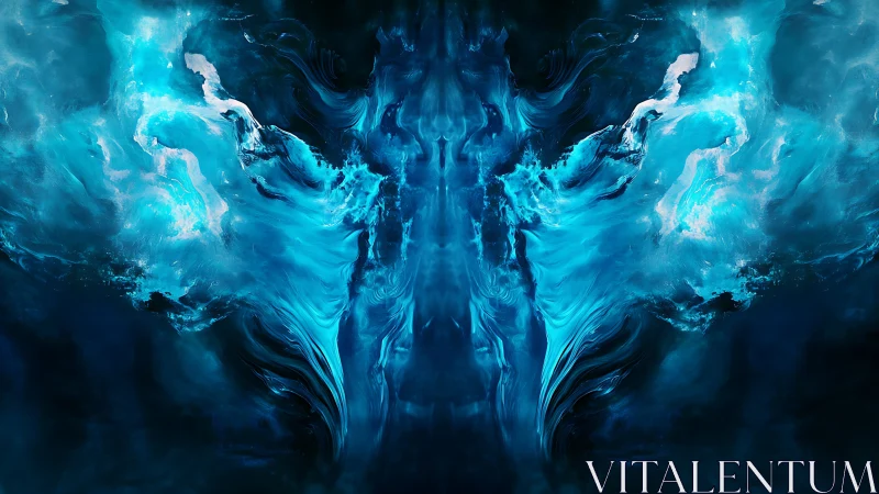 Symmetrical blue nebula swirls form mirrored abstract vortex