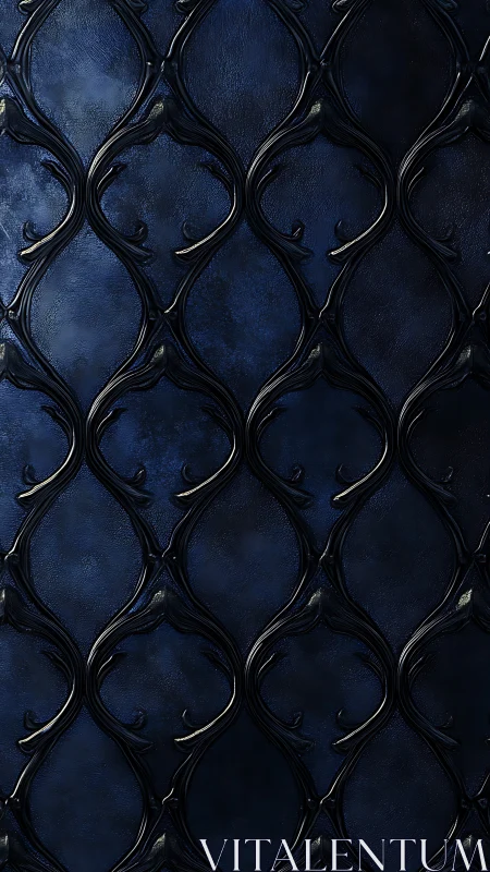 Dark blue ornamental lattice texture with curved pattern.