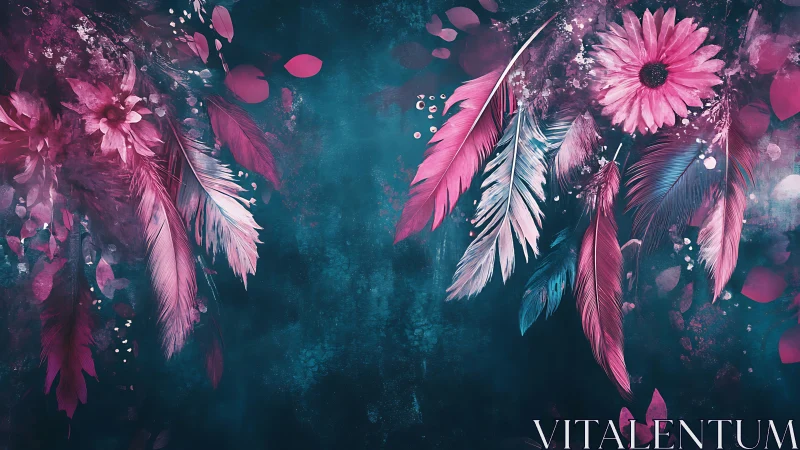 Dreamcatcher Floral Composition: Teal-Magenta Feathered Gerbera Daisy Still Life.