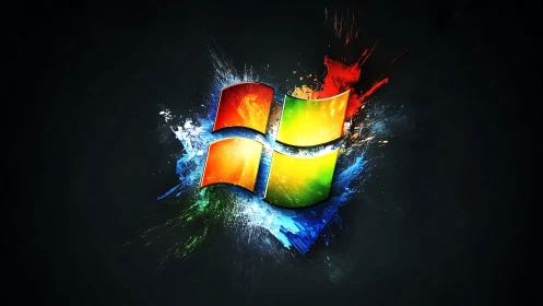 Colorful abstract window emblem bursts from dark void