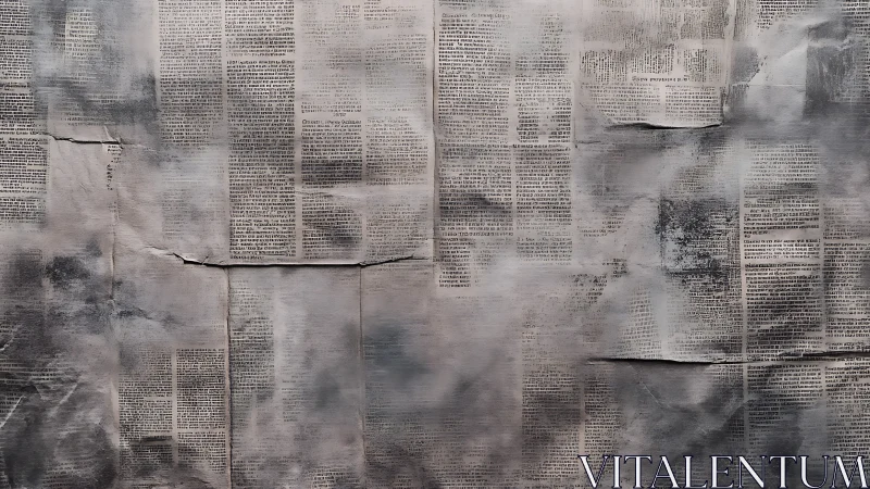 Weathered newspaper collage with muted grayscale textures.