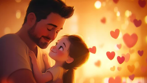 Romantic Embrace Beneath Golden Bokeh Hearts.