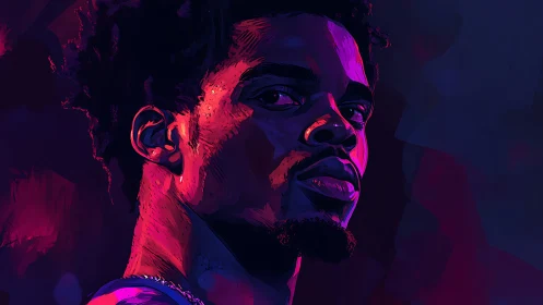 Neon-lit portrait of quiet confidence in deep electric hues.