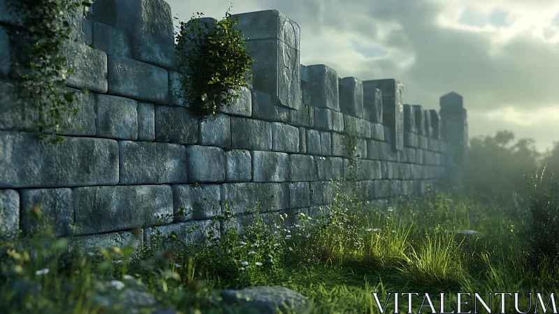 Ancient stone fortress wall bathed in soft morning light.