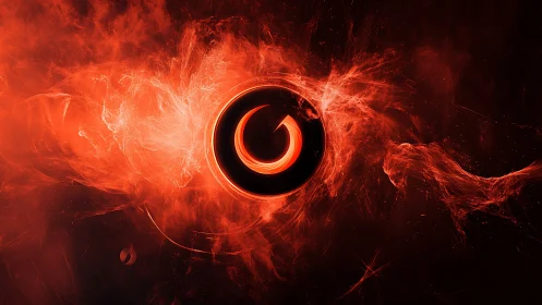 Plasma vortex encircling luminous crescent core emblem.