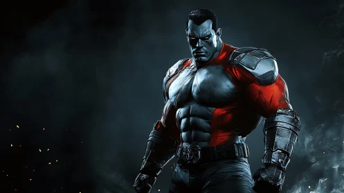 Armored cybernetic warrior rendered with high-contrast 3D lighting