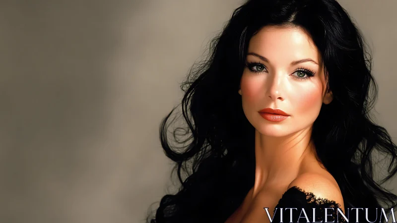 Digital portrait shows dark haired woman under soft light