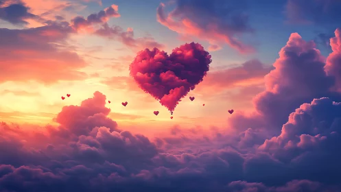 Heart-Shaped Cloud Ascends Golden Sunset Sky.