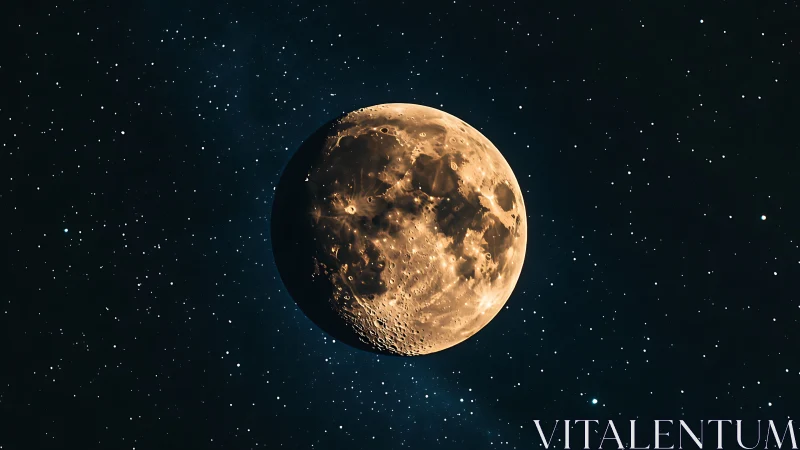 Lunar surface close-up under high-contrast telescopic lighting.