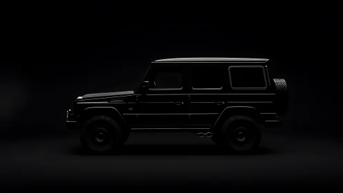 Monochrome SUV profile in low key studio lighting composition.