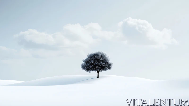Gentle lone tree resting quietly on soft winter hills.