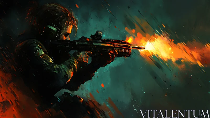 Gunfire carves a comet trail through stormy teal darkness