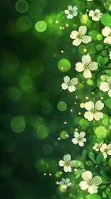 White flowers displayed against soft green bokeh background with sparkles