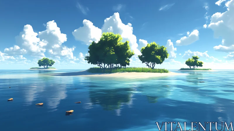 Tropical Island Paradise: Mangrove-Lined Archipelago Rendered in Digital Realism