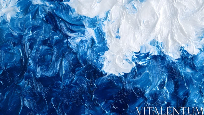 Ocean Waves Abstract Painting in Thick Blue and White Brushstrokes.
