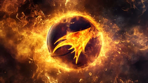 Blazing phoenix emblem ignites a roaring cosmic basketball.