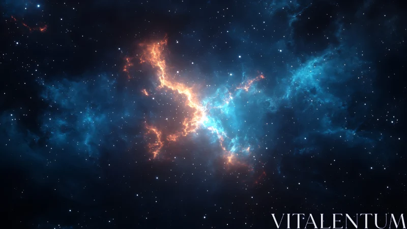 Electric blue nebula glows across a star filled cosmic void