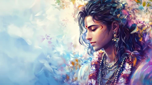 Gentle divine portrait rests in luminous floral color haze