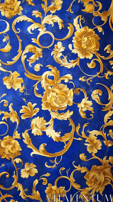 Golden florals dancing across a rich royal blue backdrop.