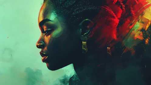 Profile portrait merges soft gradients with dynamic abstract strokes