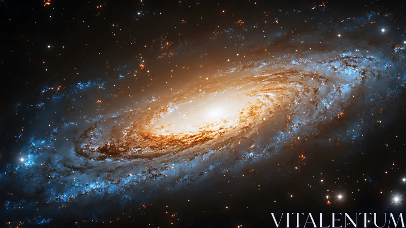 Glowing spiral galaxy swirls through deep cosmic darkness