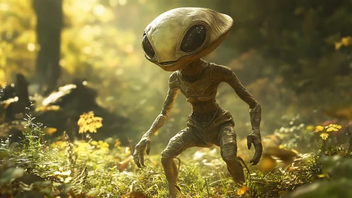 Gentle forest alien wandering through golden morning light.