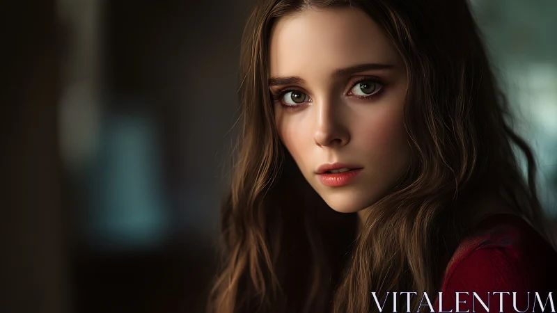 Softly lit portrait of young woman with luminous gaze.