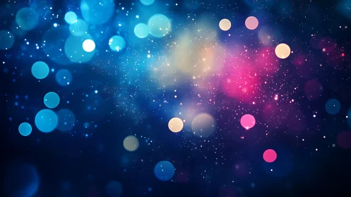 Nebulous bokeh lights drifting through cosmic nightscape.