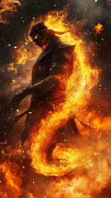 Armored fire elemental warrior forming a serpentine flame vortex