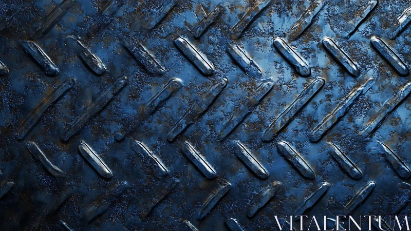 Industrial blue steel diamond plate texture, high contrast lighting.