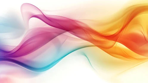 Colorful translucent ribbons curve through soft white space