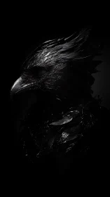 Midnight raven guardian emerges from the surrounding shadows
