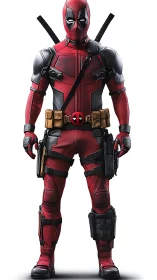 Masked red-suited antihero stands ready in dynamic pose