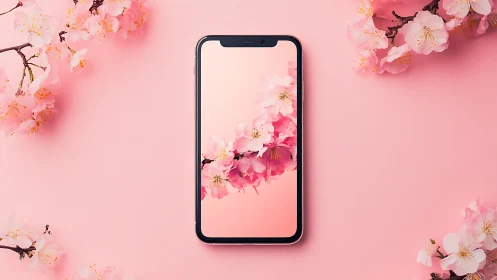 Cherry Blossom Smartphone Mockup on Pink Background.