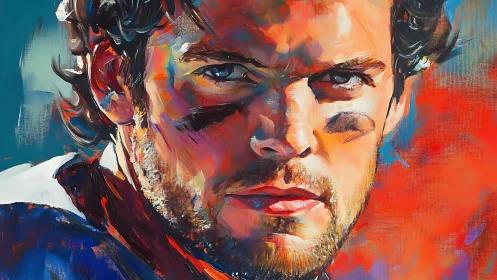 Impasto portrait of focused male athlete in vivid warm hues.