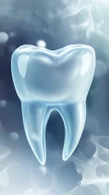 Transparent tooth model floats against soft blurred background