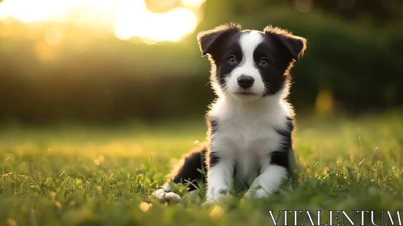 Backlit border collie puppy in shallow depth outdoor portrait