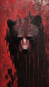 Crimson-dripped bear visage emerging from a dark abyssal void.