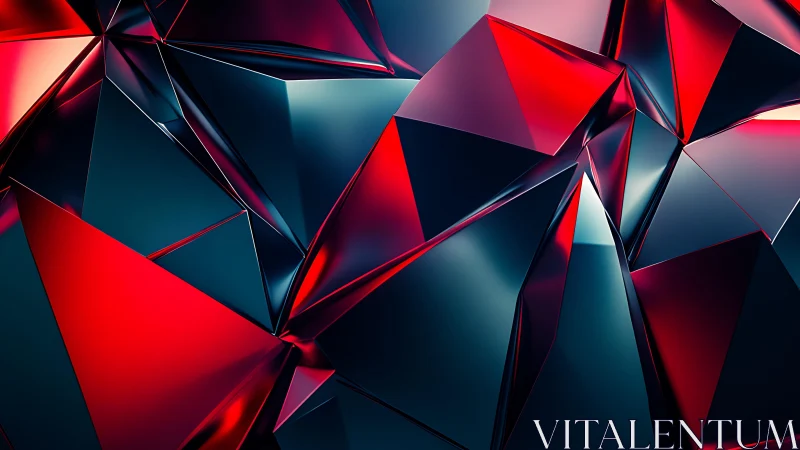 Geometric Abstract Art with Red and Blue Metallic Surfaces.