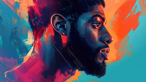 Profile portrait of a man in contrasting digital colors.